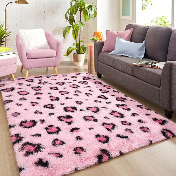 Homore 1pc Leopard Rug, Pink/Khaki Leopard Rug For Boy Girls Bedroom, Soft Leopard Rug For Living Room Decor, Modern Interior Fluffy Area Rug For Living Room, Bedroom, Fall Decor,Home Decor.,Room Decor,Christmas Decoration,Accent Rug, Floor Covering