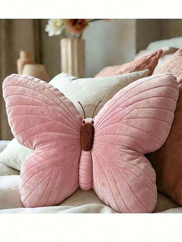 1pc Cute Pink Butterfly Decorative Throw Pillow, Home Sofa Decor Cushion, Suitable For Apartment, Living Room, Bedroom