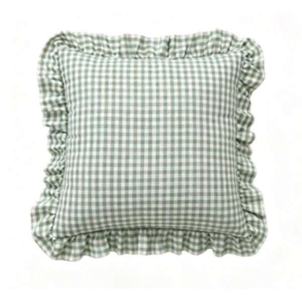 French Plaid Ruffle Edge Decorative Pillow Cover For Sofa Bedroom, Square Cushion Cover Without Insert