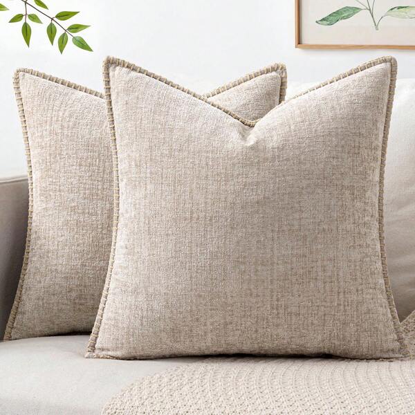 1pc Soft & Comfortable Sherpa Pillow Cover, Beige (Without Filling), Cozy Plush Fabric With Sewn Edges, Suitable For Sofa, Bed, Spring/Summer