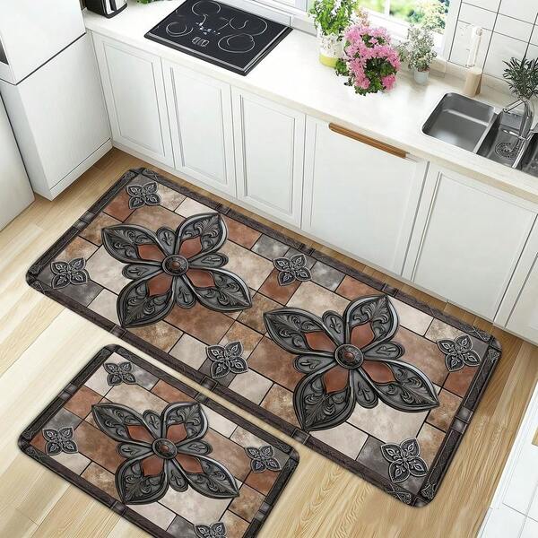 1pc Vintage Classic Kitchen Decorative Mat , Classic Tile Mosaic Metal Style Print Kitchen Mat, Daily Kitchen Mat , Everyday Home Door Decor Mat, Absorbent And Lightweight, Machine Washable, Suitable For Kitchen Home Decor, Spring/Summer